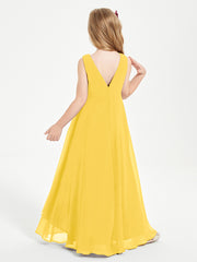 Modern Asymmetrical Junior Bridesmaid Dresses Cowl Neck Marigold