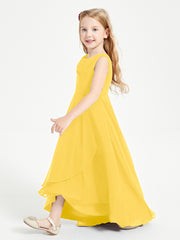 Modern Asymmetrical Junior Bridesmaid Dresses Cowl Neck Marigold
