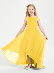 Modern Asymmetrical Junior Bridesmaid Dresses Cowl Neck Marigold