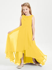 Modern Asymmetrical Junior Bridesmaid Dresses Cowl Neck Marigold