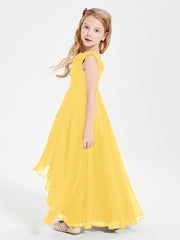 Modern Asymmetrical Junior Bridesmaid Dresses Cowl Neck Marigold