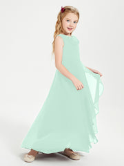 Modern Asymmetrical Junior Bridesmaid Dresses Cowl Neck Mint Green