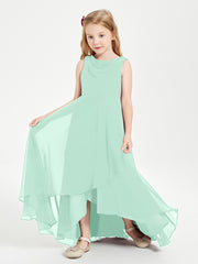 Modern Asymmetrical Junior Bridesmaid Dresses Cowl Neck Mint Green