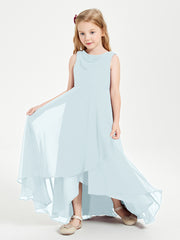 Modern Asymmetrical Junior Bridesmaid Dresses Cowl Neck Mist
