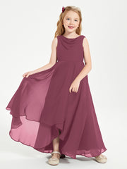 Modern Asymmetrical Junior Bridesmaid Dresses Cowl Neck Mulberry