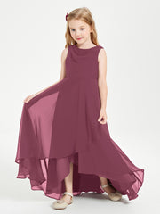 Modern Asymmetrical Junior Bridesmaid Dresses Cowl Neck Mulberry
