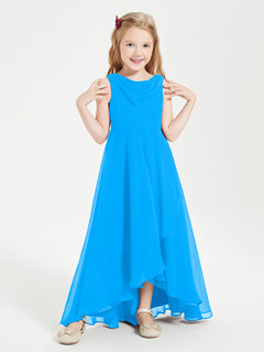 Modern Asymmetrical Junior Bridesmaid Dresses Cowl Neck Ocean Blue