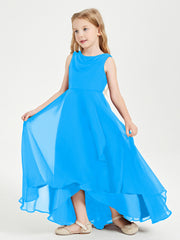Modern Asymmetrical Junior Bridesmaid Dresses Cowl Neck Ocean Blue