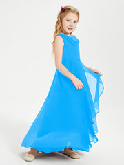 Modern Asymmetrical Junior Bridesmaid Dresses Cowl Neck Ocean Blue