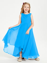 Modern Asymmetrical Junior Bridesmaid Dresses Cowl Neck Ocean Blue