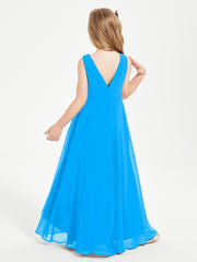 Modern Asymmetrical Junior Bridesmaid Dresses Cowl Neck Ocean Blue