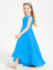 Modern Asymmetrical Junior Bridesmaid Dresses Cowl Neck Ocean Blue