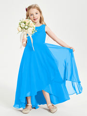 Modern Asymmetrical Junior Bridesmaid Dresses Cowl Neck Ocean Blue