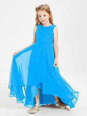Modern Asymmetrical Junior Bridesmaid Dresses Cowl Neck Ocean Blue