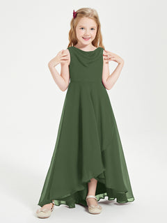 Modern Asymmetrical Junior Bridesmaid Dresses Cowl Neck Olive Green