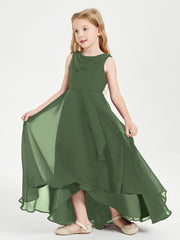 Modern Asymmetrical Junior Bridesmaid Dresses Cowl Neck Olive Green