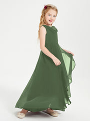 Modern Asymmetrical Junior Bridesmaid Dresses Cowl Neck Olive Green