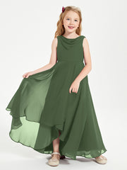 Modern Asymmetrical Junior Bridesmaid Dresses Cowl Neck Olive Green