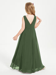 Modern Asymmetrical Junior Bridesmaid Dresses Cowl Neck Olive Green