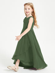 Modern Asymmetrical Junior Bridesmaid Dresses Cowl Neck Olive Green