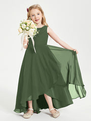 Modern Asymmetrical Junior Bridesmaid Dresses Cowl Neck Olive Green