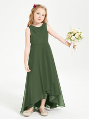 Modern Asymmetrical Junior Bridesmaid Dresses Cowl Neck Olive Green