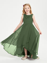 Modern Asymmetrical Junior Bridesmaid Dresses Cowl Neck Olive Green