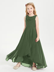 Modern Asymmetrical Junior Bridesmaid Dresses Cowl Neck Olive Green