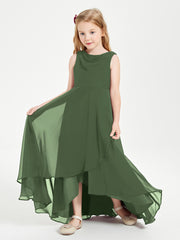 Modern Asymmetrical Junior Bridesmaid Dresses Cowl Neck Olive Green