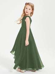 Modern Asymmetrical Junior Bridesmaid Dresses Cowl Neck Olive Green