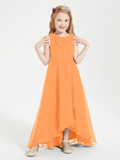 Modern Asymmetrical Junior Bridesmaid Dresses Cowl Neck Orange