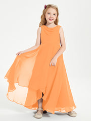 Modern Asymmetrical Junior Bridesmaid Dresses Cowl Neck Orange