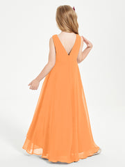 Modern Asymmetrical Junior Bridesmaid Dresses Cowl Neck Orange