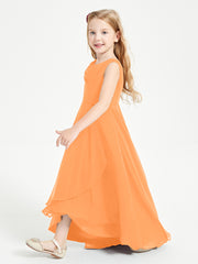 Modern Asymmetrical Junior Bridesmaid Dresses Cowl Neck Orange