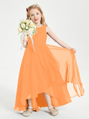 Modern Asymmetrical Junior Bridesmaid Dresses Cowl Neck Orange
