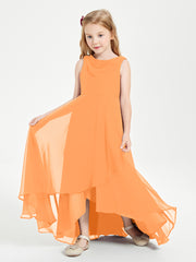 Modern Asymmetrical Junior Bridesmaid Dresses Cowl Neck Orange