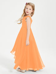 Modern Asymmetrical Junior Bridesmaid Dresses Cowl Neck Orange