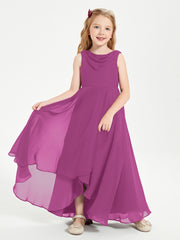 Modern Asymmetrical Junior Bridesmaid Dresses Cowl Neck Orchid