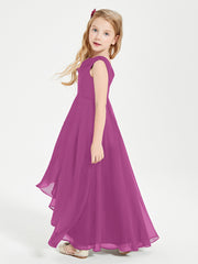 Modern Asymmetrical Junior Bridesmaid Dresses Cowl Neck Orchid