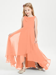 Modern Asymmetrical Junior Bridesmaid Dresses Cowl Neck Papaya