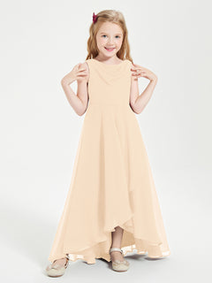 Modern Asymmetrical Junior Bridesmaid Dresses Cowl Neck Peach