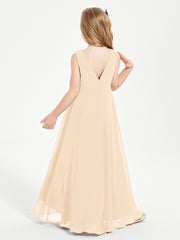 Modern Asymmetrical Junior Bridesmaid Dresses Cowl Neck Peach