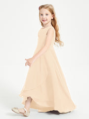 Modern Asymmetrical Junior Bridesmaid Dresses Cowl Neck Peach