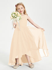 Modern Asymmetrical Junior Bridesmaid Dresses Cowl Neck Peach