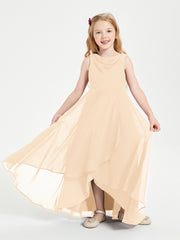 Modern Asymmetrical Junior Bridesmaid Dresses Cowl Neck Peach