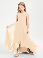 Modern Asymmetrical Junior Bridesmaid Dresses Cowl Neck Peach