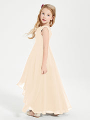 Modern Asymmetrical Junior Bridesmaid Dresses Cowl Neck Peach