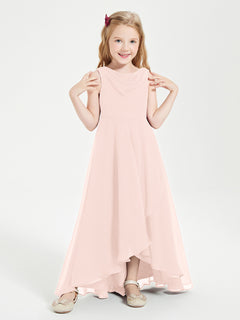 Modern Asymmetrical Junior Bridesmaid Dresses Cowl Neck Pearl Pink