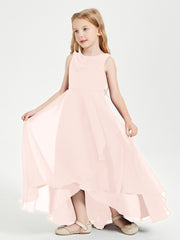 Modern Asymmetrical Junior Bridesmaid Dresses Cowl Neck Pearl Pink