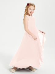 Modern Asymmetrical Junior Bridesmaid Dresses Cowl Neck Pearl Pink